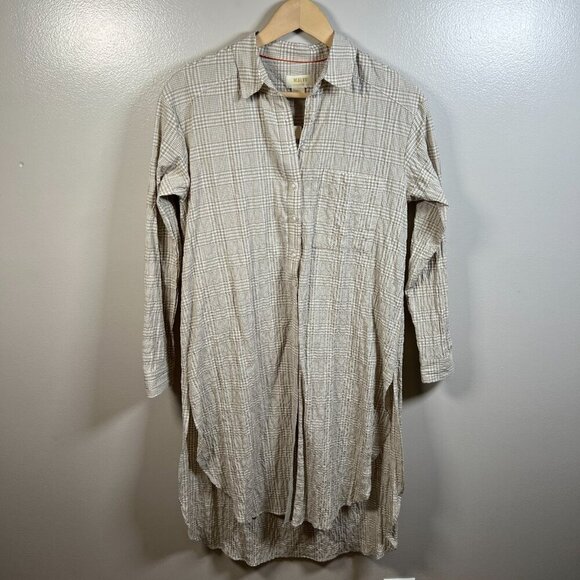 Maeve Anthropologie Maxi Tunic Top Dress Size XS Tan Button Down Neutral Casual - Picture 3 of 13